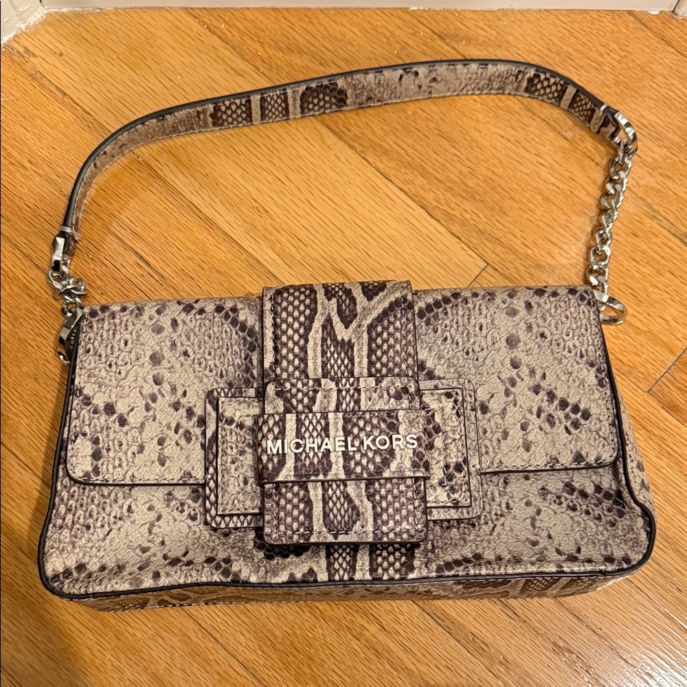 Michael Kors Beige Snake Print Shoulder Bag
